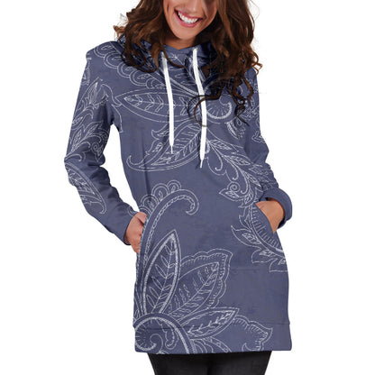 Blue Grey Decor Womens Hoodie Dress