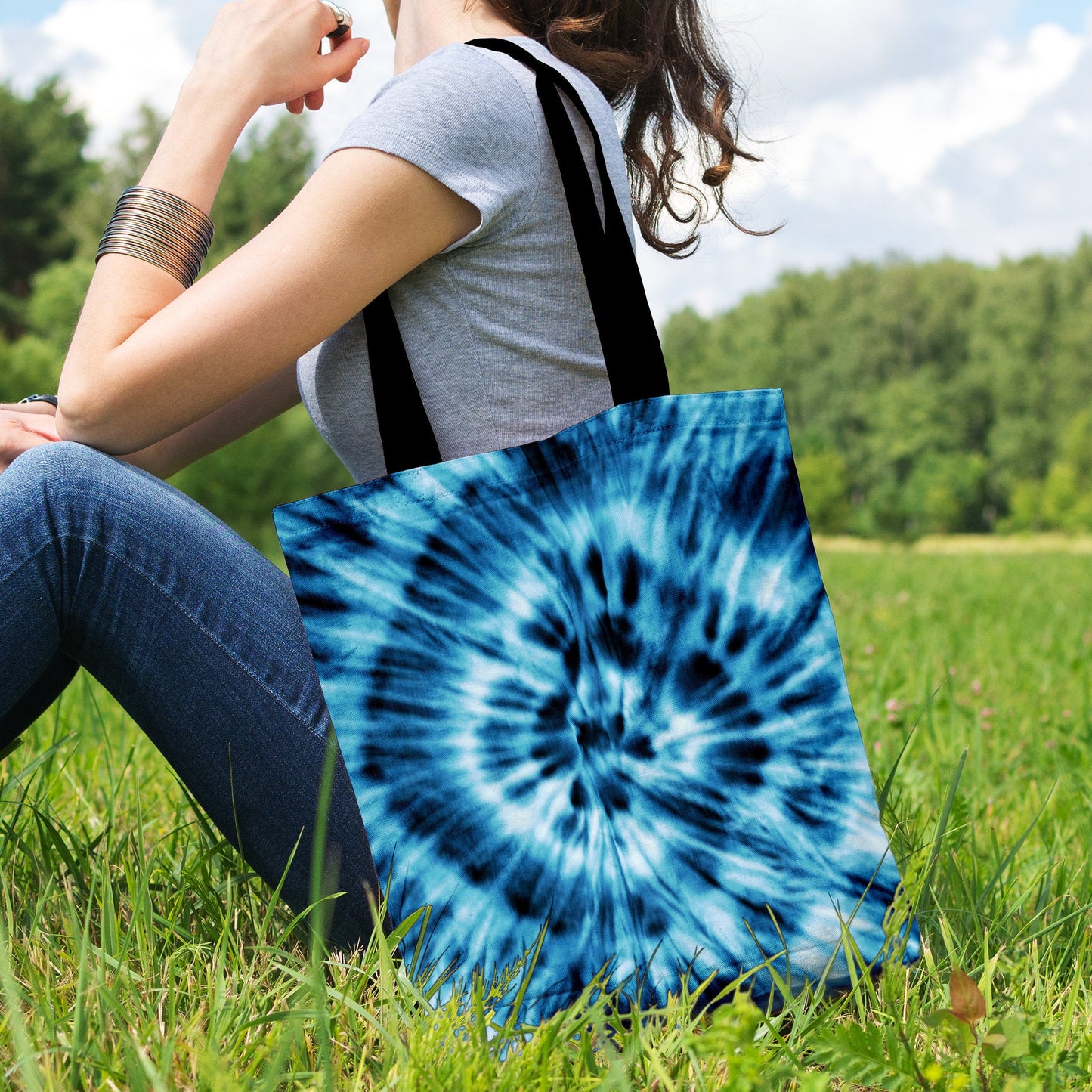 Blue Tie Dye Canvas Tote Bag