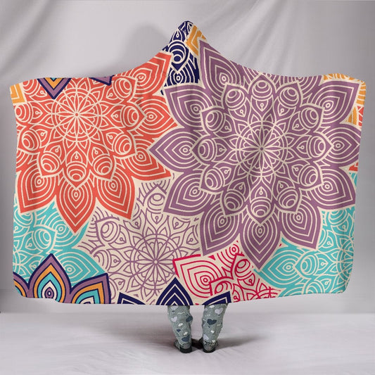 Colorful Floral Mandals Hooded Blanket