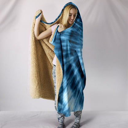 Blue Tie Dye Print Hooded Blanket