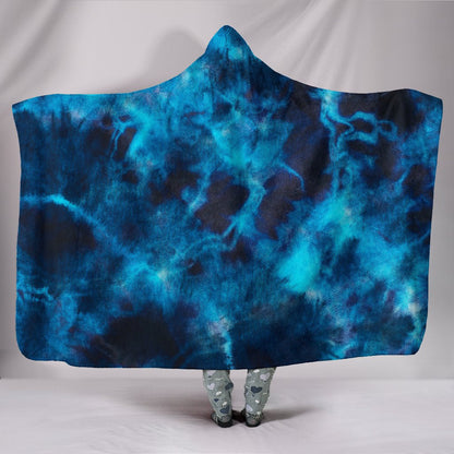 Blue Tie Dye Print Grunge Hooded Blanket