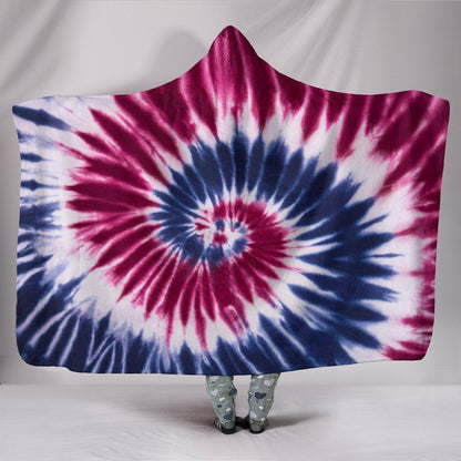 Red, White & Blue Tie Dye Print Spiral Hooded Blanket