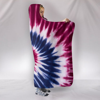 Red, White & Blue Tie Dye Print Spiral Hooded Blanket