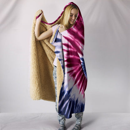 Red, White & Blue Tie Dye Print Spiral Hooded Blanket