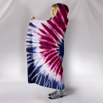 Red, White & Blue Tie Dye Print Spiral Hooded Blanket