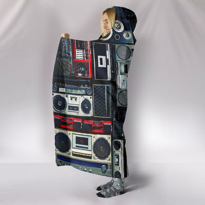 Vintage Boombox Stereos Hooded Blanket