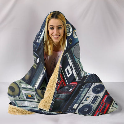 Vintage Boombox Stereos Hooded Blanket