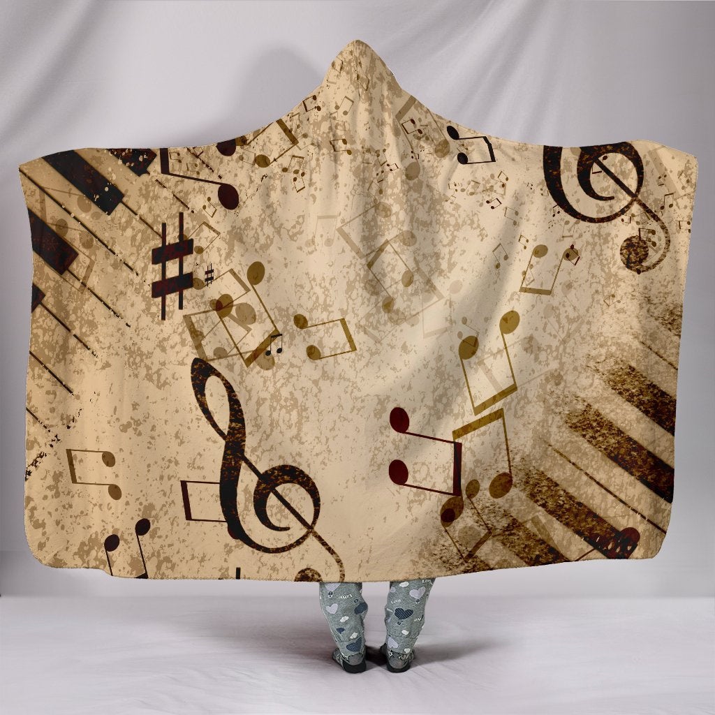 Vintage Piano Musical Notes Hooded Blanket