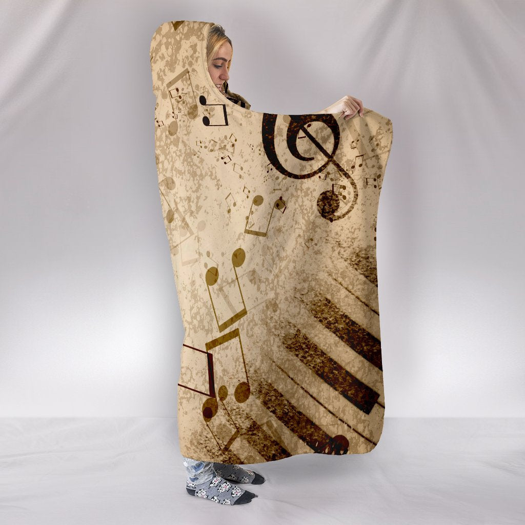 Vintage Piano Musical Notes Hooded Blanket