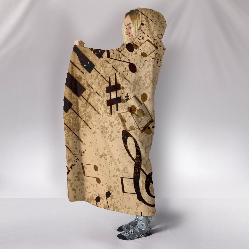 Vintage Piano Musical Notes Hooded Blanket