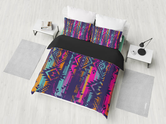 Colorful Boho Aztec Streaks Bedding Set