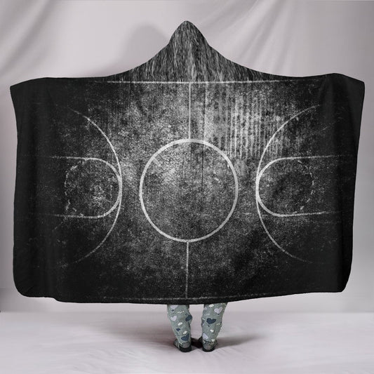 Black & White Grunge Basketball Court Hooded Blanket