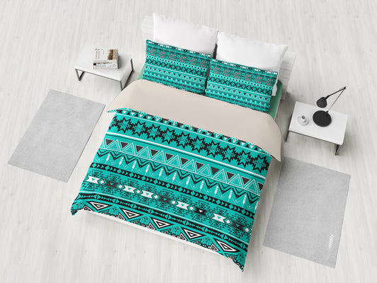 Light Green Teal Boho Aztec Bedding Set