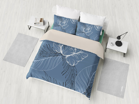 Grey Floral Outline Bedding Set