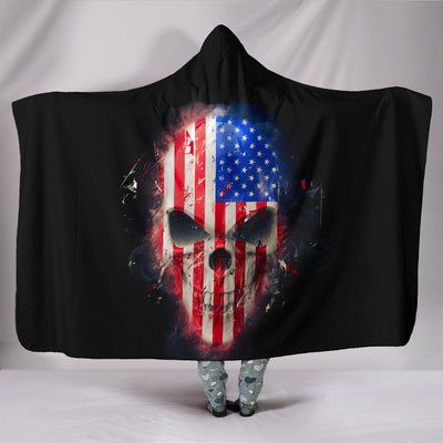American Flag Skull Hooded Blanket