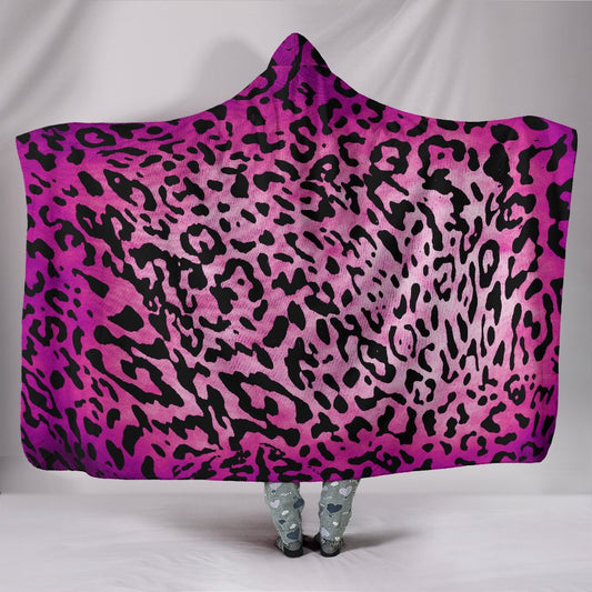 Purple Pink Leopard Print Hooded Blanket