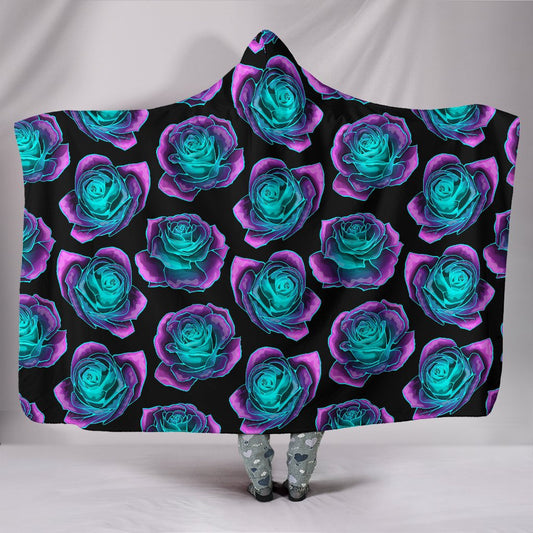 Neon Pink Roses Hooded Blanket