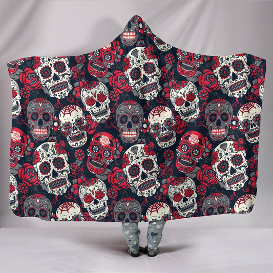 Sugar Skulls & Roses Hooded Blanket