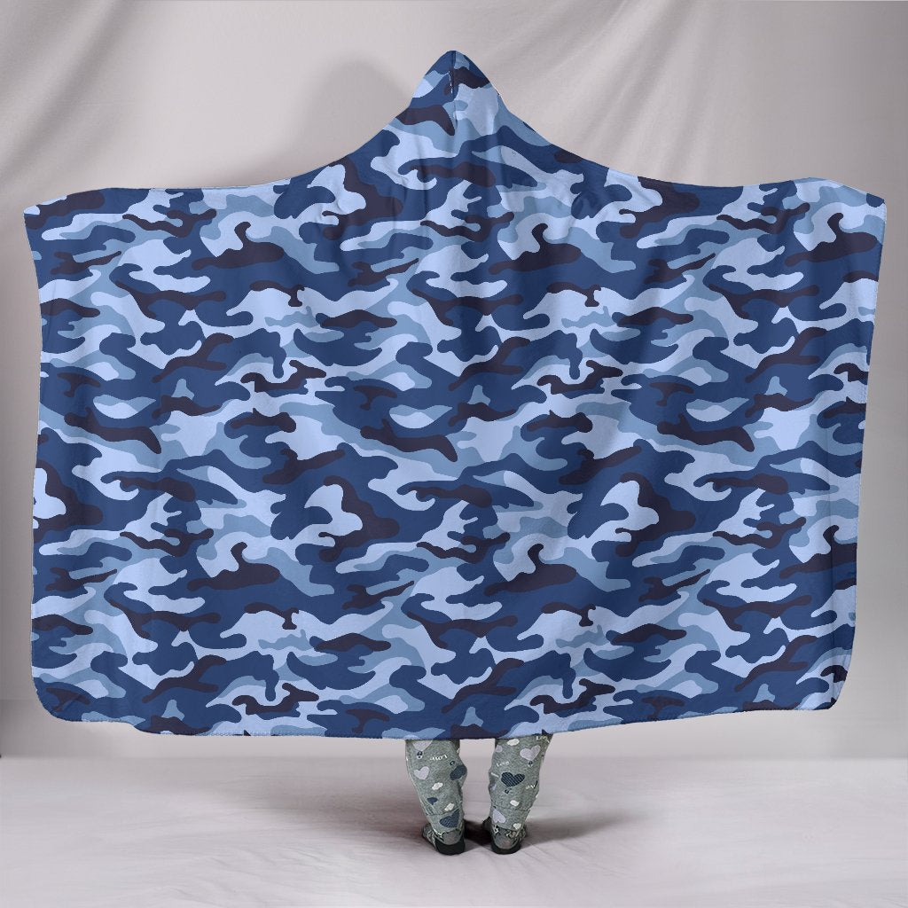 Blue Camouflage Hooded Blanket