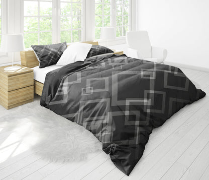 Dark Grey Abstract Squares Bedding Set