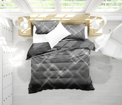 Dark Grey Abstract Squares Bedding Set