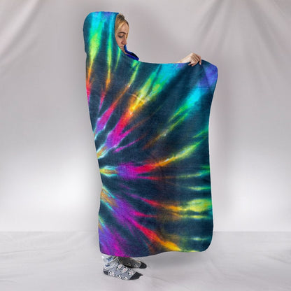 Colorful Neon Black Tie Dye Print Hooded Blanket