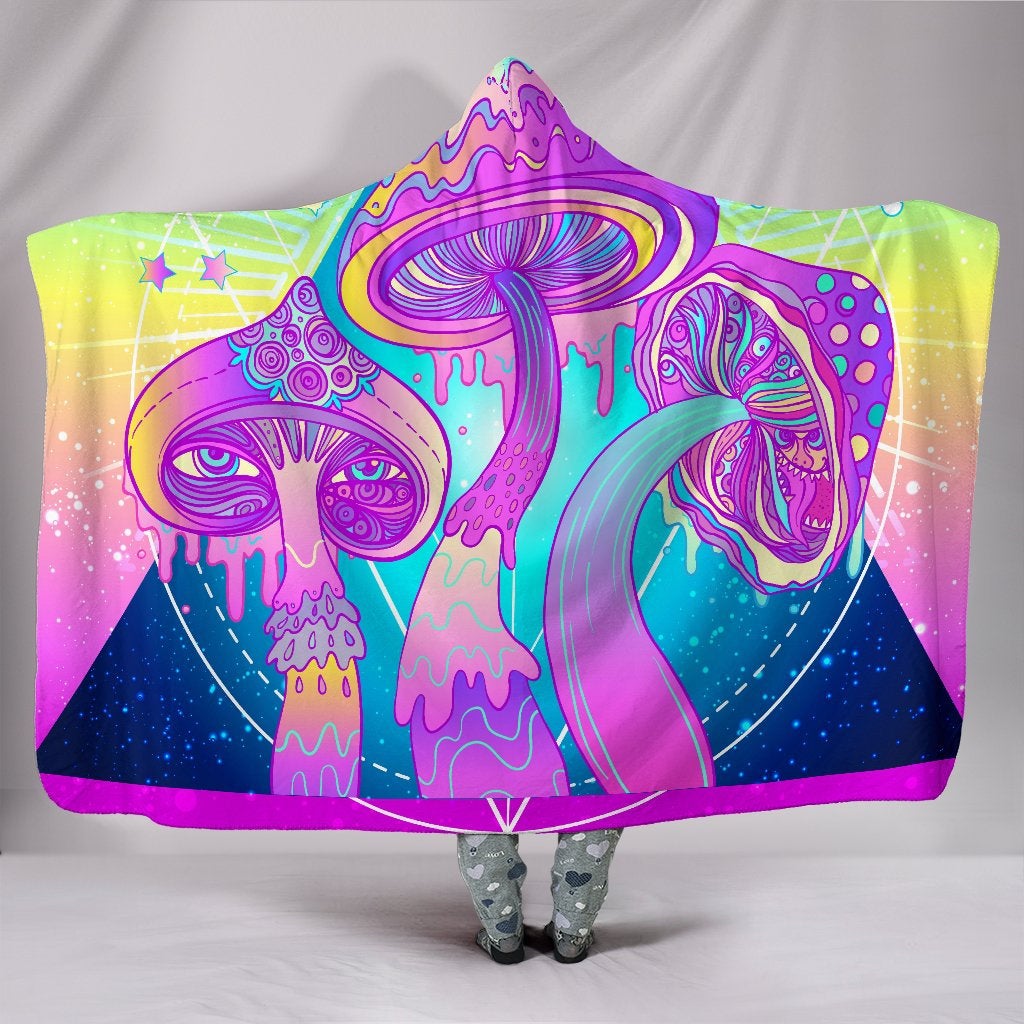 Colorful Magic Mushrooms Hooded Blanket