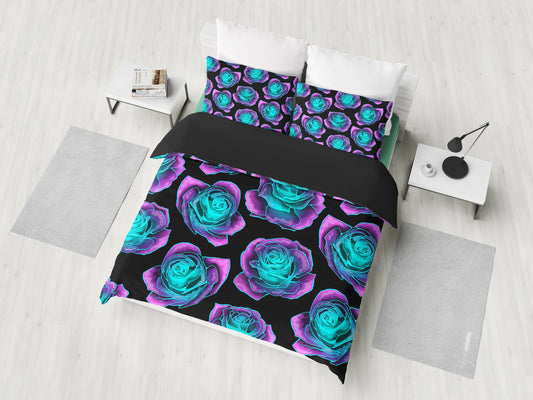 Neon Pink Roses Bedding Set