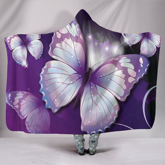 Purple Butterflies Hooded Blanket