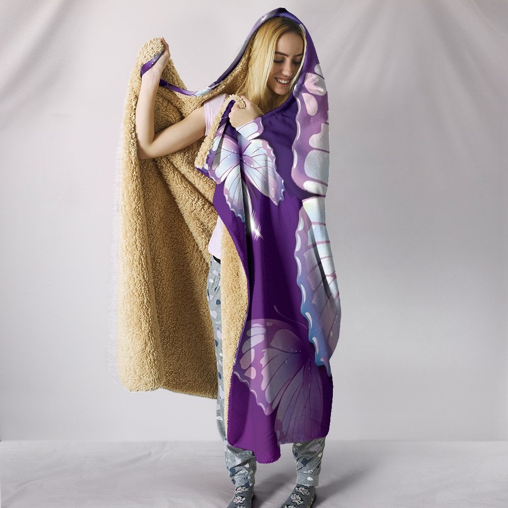 Purple Butterflies Hooded Blanket
