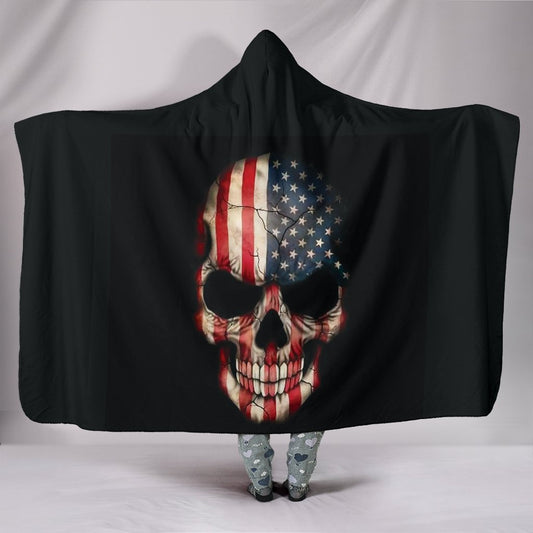 American Flag Skull Hooded Blanket