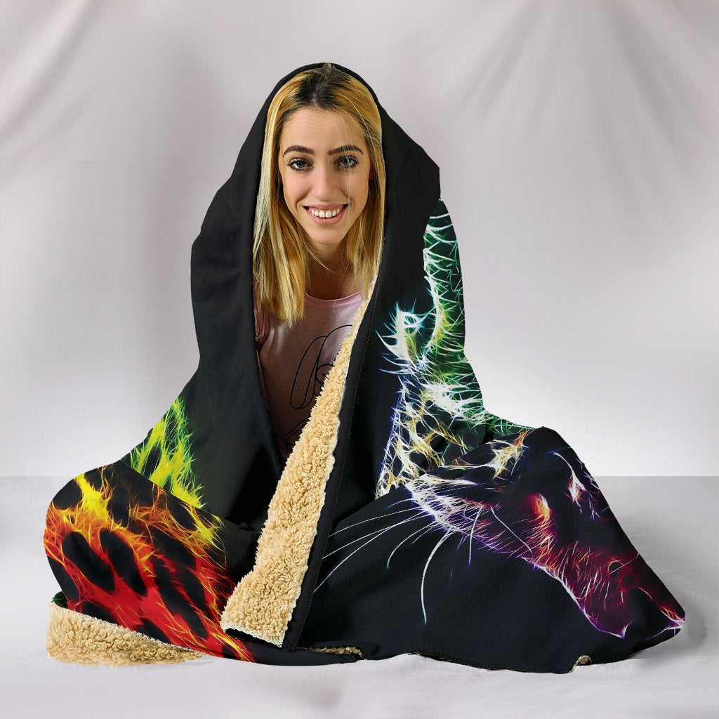 Colorful Neon Cheetah Hooded Blanket
