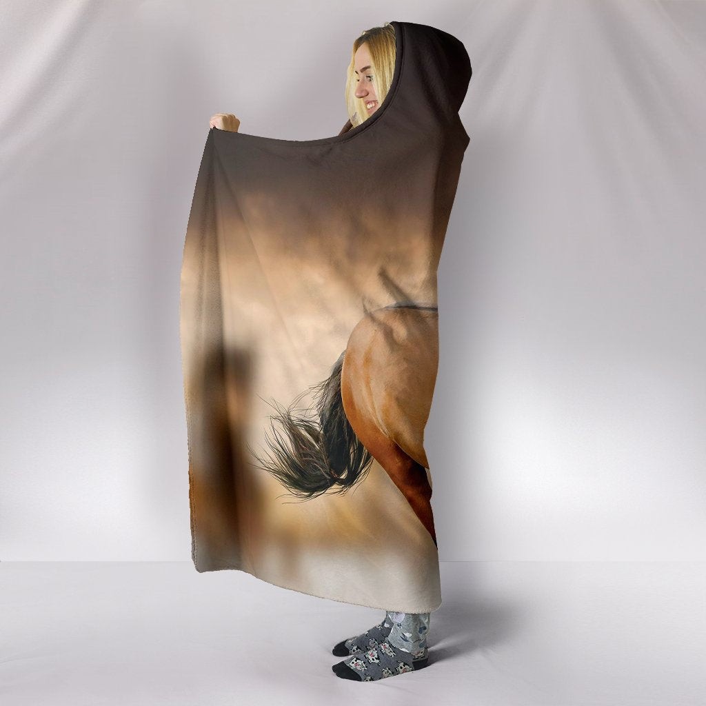 Running Horses Hooded Blanket
