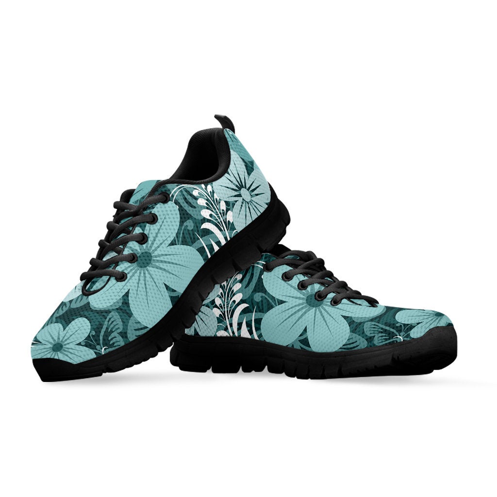 Light Green Teal Aloha Flowers Sneakers