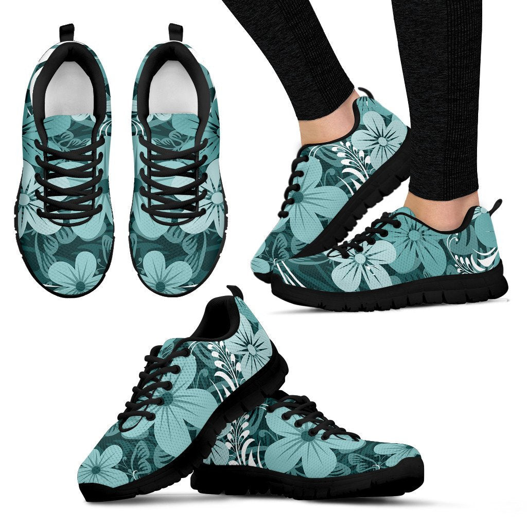 Light Green Teal Aloha Flowers Sneakers