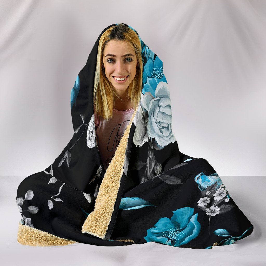 Blue Roses Hooded Blanket