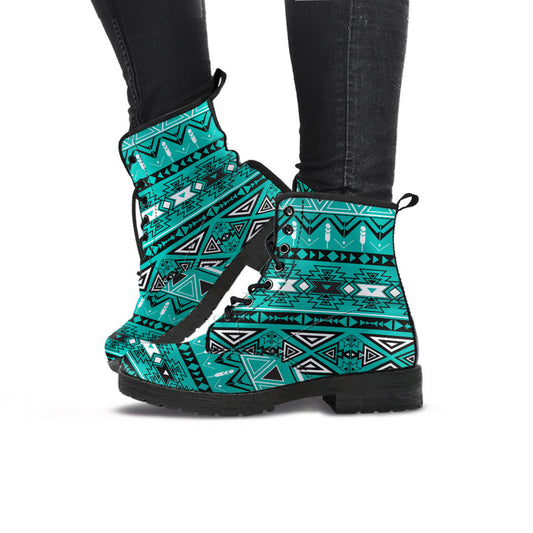 Light Green Teal Boho Aztec Womens Boots