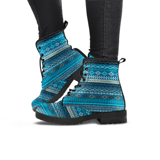Light Green Teal Boho Stripes Womens Boots