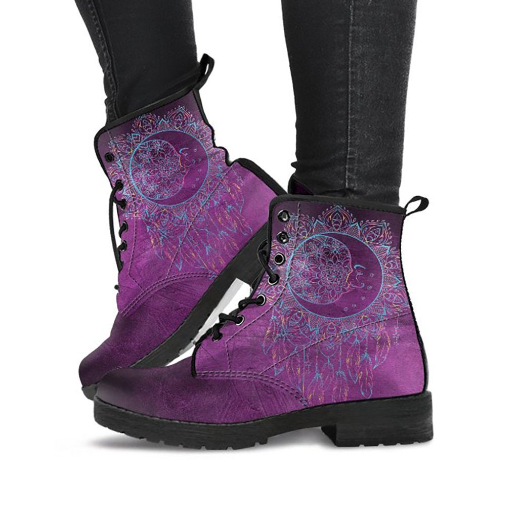 Pink Purple Moon Dream Catcher Mandala Womens Boots