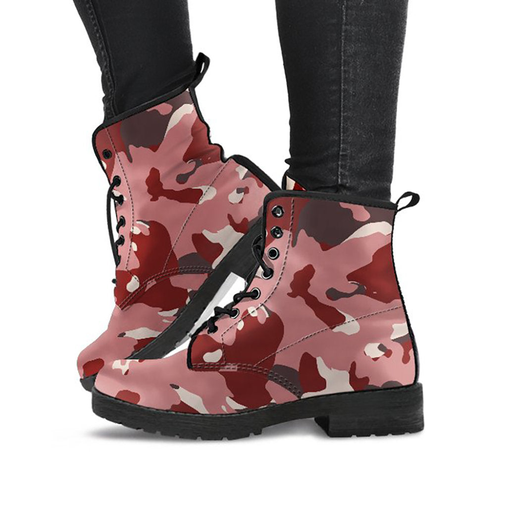 Red Abstract Camouflage Womens Boots