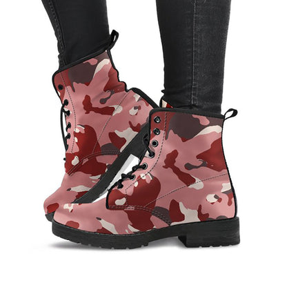 Red Abstract Camouflage Womens Boots