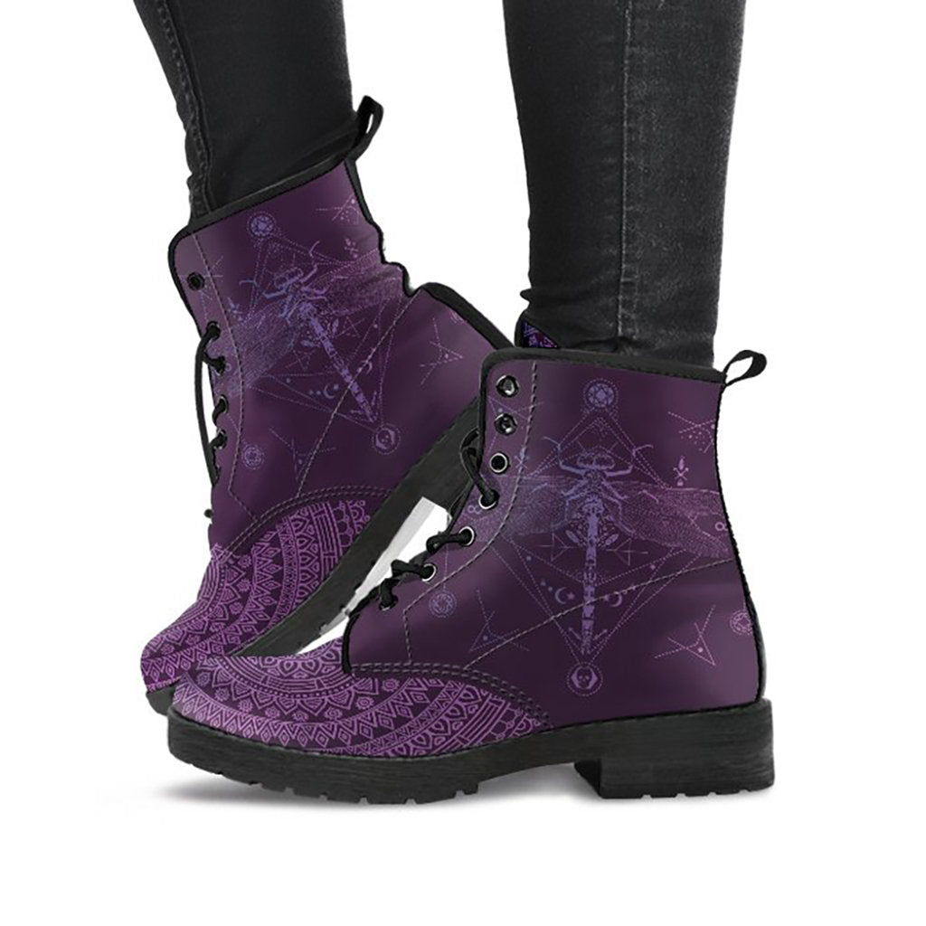 Purple Spiritual Dragonfly Mandala Womens Boots