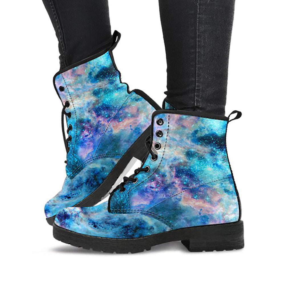 Blue Green Abstract Galaxy Universe Womens Boots