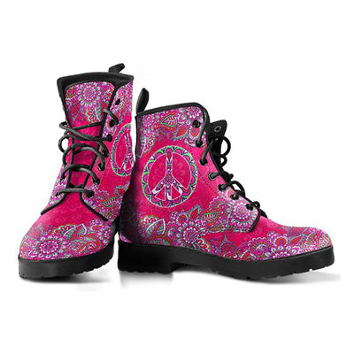 Pink Peace Sign Decor Womens Boots