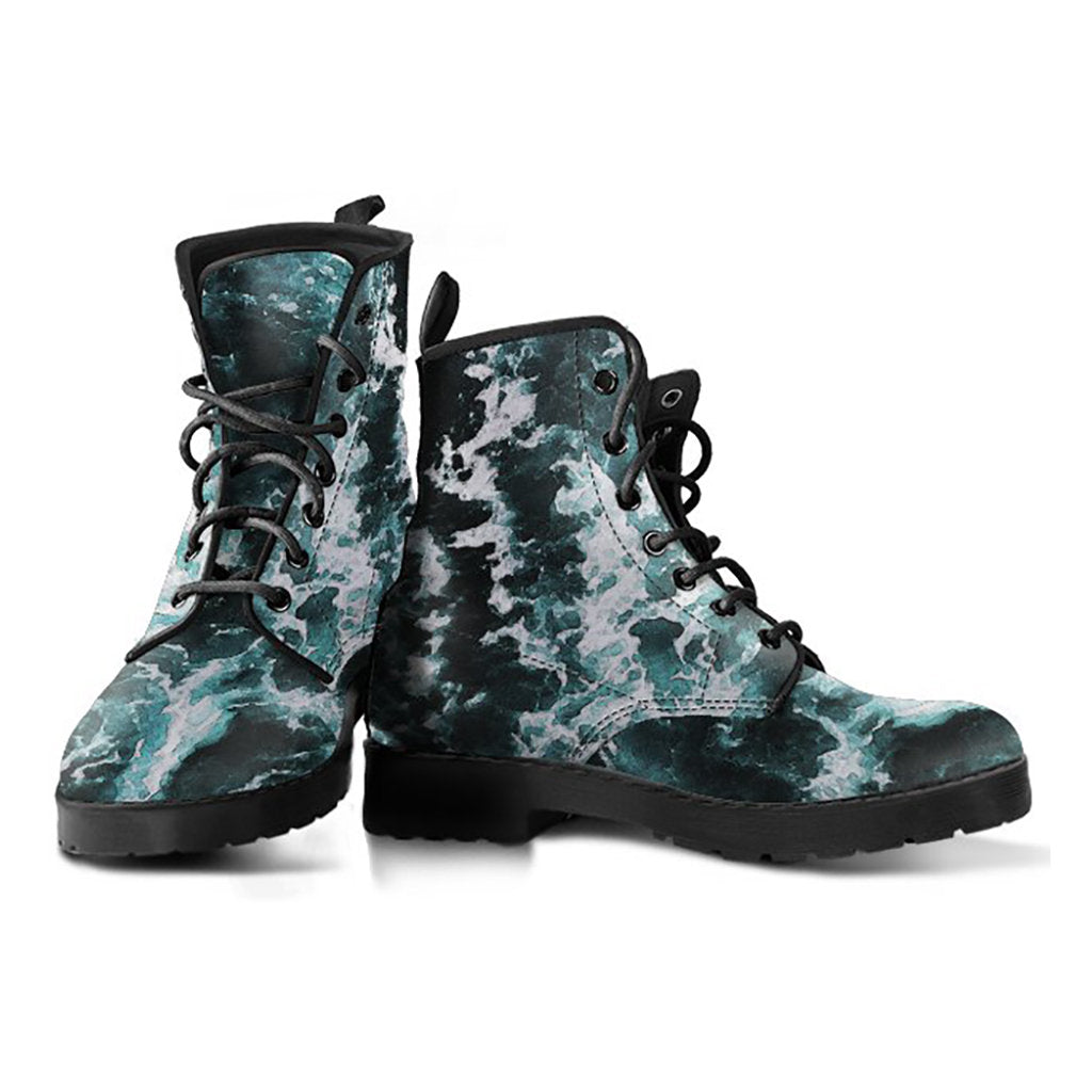 Black & White Abstract Ocean Womens Boots