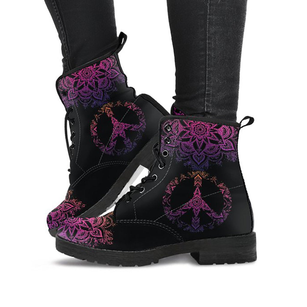 Dark Peace Sign Mandala Womens Boots