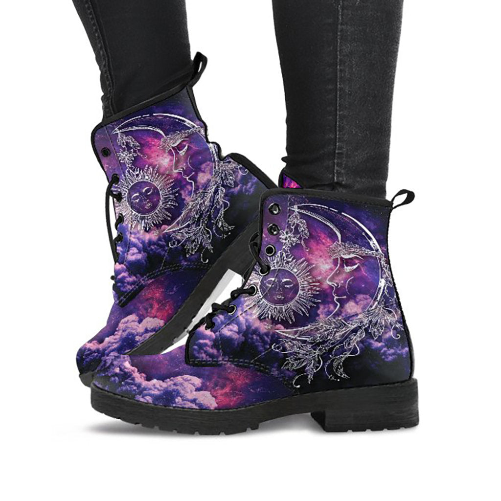 Purple Sun & Moon Clouds Womens Boots