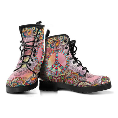 Paisley Peace Sign Decor Womens Boots