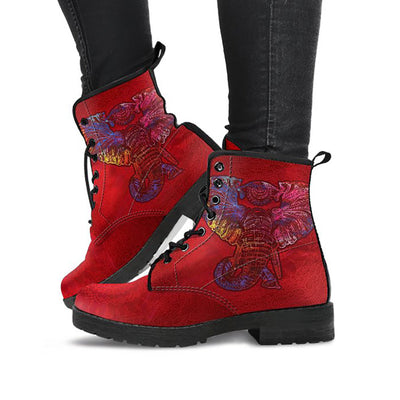Red Colorful Elephant Womens Boots