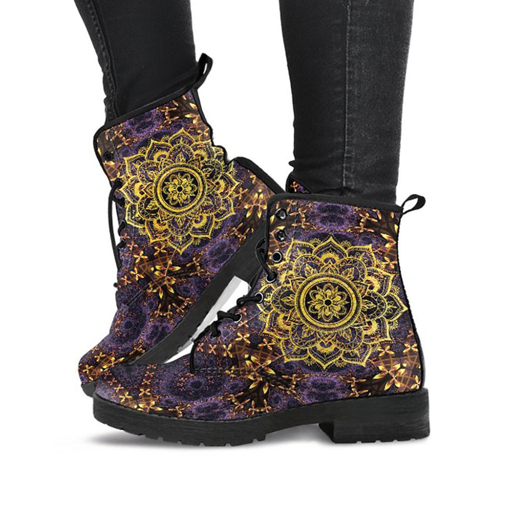 Purple & Gold Mandala Decor Womens Boots